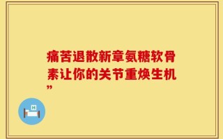痛苦退散新章氨糖软骨素让你的关节重焕生机”