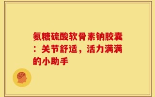 氨糖硫酸软骨素钠胶囊：关节舒适，活力满满的小助手