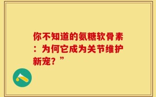 你不知道的氨糖软骨素：为何它成为关节维护新宠？”