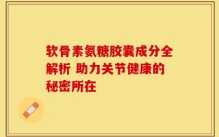 软骨素氨糖胶囊成分全解析 助力关节健康的秘密所在