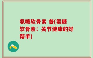 氨糖软骨素 普(氨糖软骨素：关节健康的好帮手)