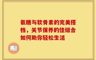 氨糖与软骨素的完美搭档，关节保养的佳组合如何助你轻松生活