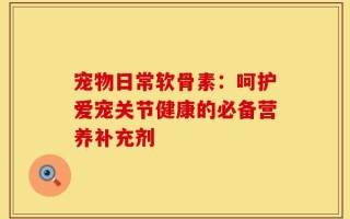 宠物日常软骨素：呵护爱宠关节健康的必备营养补充剂