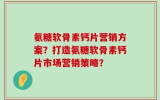 氨糖软骨素钙片营销方案？打造氨糖软骨素钙片市场营销策略？