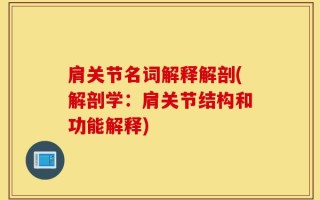 肩关节名词解释解剖(解剖学：肩关节结构和功能解释)