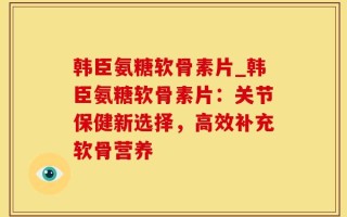 韩臣氨糖软骨素片_韩臣氨糖软骨素片：关节保健新选择，高效补充软骨营养