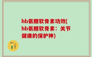hb氨糖软骨素功效(hb氨糖软骨素：关节健康的保护神)