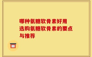 哪种氨糖软骨素好用 选购氨糖软骨素的要点与推荐