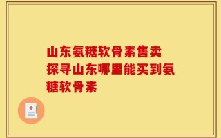 山东氨糖软骨素售卖 探寻山东哪里能买到氨糖软骨素