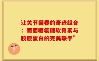 让关节回春的奇迹组合：葡萄糖氨糖软骨素与胶原蛋白的完美联手”
