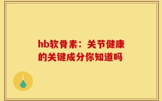 hb软骨素：关节健康的关键成分你知道吗