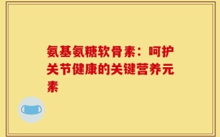 氨基氨糖软骨素：呵护关节健康的关键营养元素