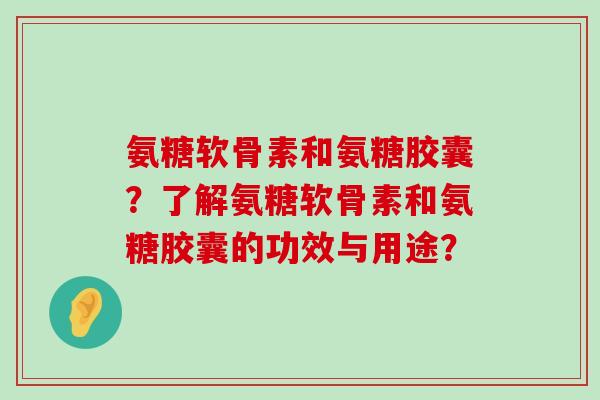 氨糖软骨素和氨糖胶囊?了解氨糖软骨素和氨糖胶囊的功效与用途?-第1张图片-氨糖科普网 氨糖软骨素和氨糖胶囊?了解氨糖软骨素和氨糖胶囊的功效与用途?-第1张图片-氨糖科普网