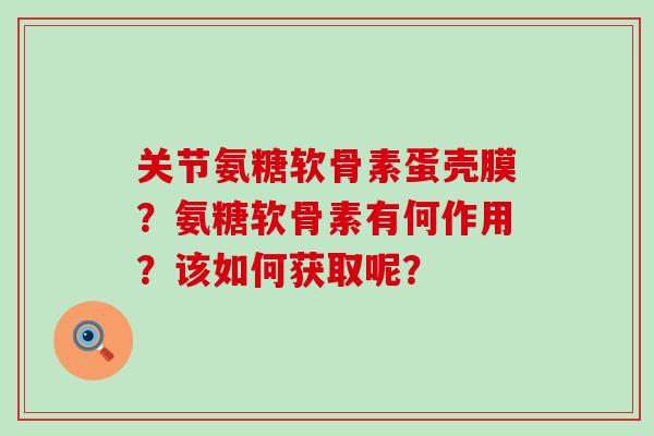 关节氨糖软骨素蛋壳膜？氨糖软骨素有何作用？该如何获取呢？-第1张图片-氨糖科普网