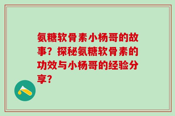 氨糖软骨素小杨哥的故事？探秘氨糖软骨素的功效与小杨哥的经验分享？-第1张图片-氨糖科普网