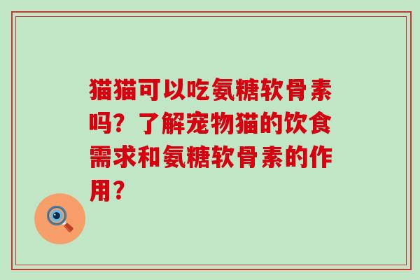 猫猫可以吃氨糖软骨素吗？了解宠物猫的饮食需求和氨糖软骨素的作用？-第1张图片-氨糖科普网