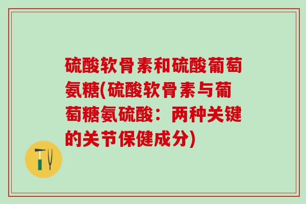 硫酸软骨素和硫酸葡萄氨糖(硫酸软骨素与葡萄糖氨硫酸:两种关键的关节保健成分)-第1张图片-氨糖科普网 硫酸软骨素和硫酸葡萄氨糖(硫酸软骨素与葡萄糖氨硫酸:两种关键的关节保健成分)-第1张图片-氨糖科普网