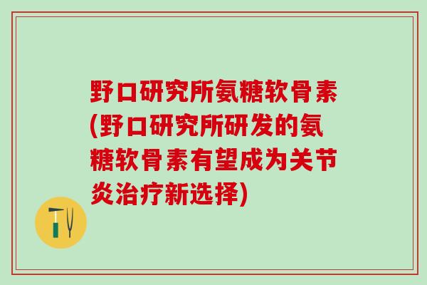 野口研究所氨糖软骨素(野口研究所研发的氨糖软骨素有望成为关节炎治疗新选择)-第1张图片-氨糖科普网 野口研究所氨糖软骨素(野口研究所研发的氨糖软骨素有望成为关节炎治疗新选择)-第1张图片-氨糖科普网
