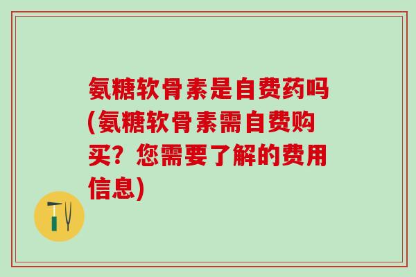 氨糖软骨素是自费药吗(氨糖软骨素需自费购买?您需要了解的费用信息)-第1张图片-氨糖科普网 氨糖软骨素是自费药吗(氨糖软骨素需自费购买?您需要了解的费用信息)-第1张图片-氨糖科普网