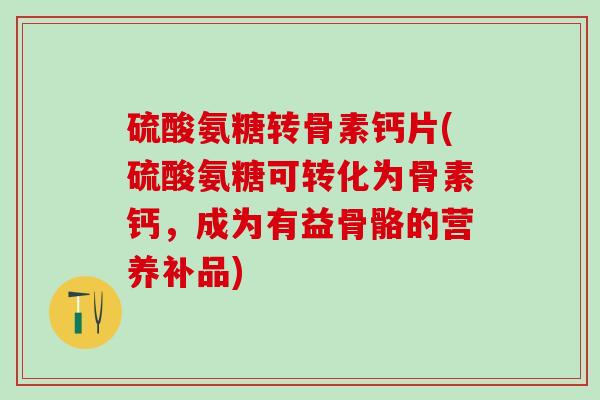 硫酸氨糖转骨素钙片(硫酸氨糖可转化为骨素钙,成为有益骨骼的营养补品)-第1张图片-氨糖科普网 硫酸氨糖转骨素钙片(硫酸氨糖可转化为骨素钙,成为有益骨骼的营养补品)-第1张图片-氨糖科普网