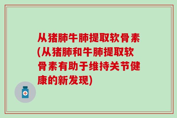 从猪肺牛肺提取软骨素(从猪肺和牛肺提取软骨素有助于维持关节健康的新发现)-第1张图片-氨糖科普网 从猪肺牛肺提取软骨素(从猪肺和牛肺提取软骨素有助于维持关节健康的新发现)-第1张图片-氨糖科普网
