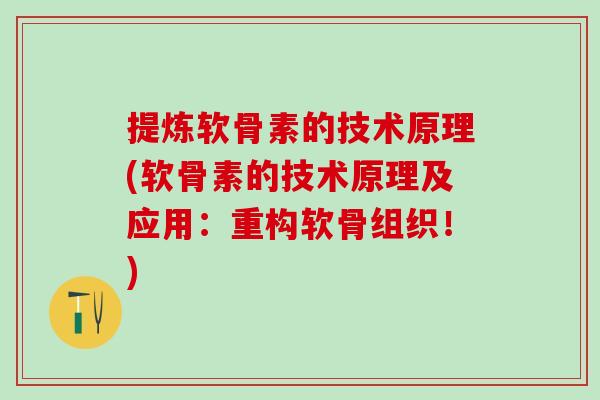 提炼软骨素的技术原理(软骨素的技术原理及应用：重构软骨组织！)-第1张图片-氨糖科普网