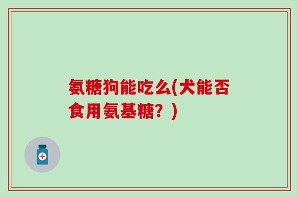氨糖狗能吃么(犬能否食用氨基糖?)-第1张图片-氨糖科普网 氨糖狗能吃么(犬能否食用氨基糖?)-第1张图片-氨糖科普网