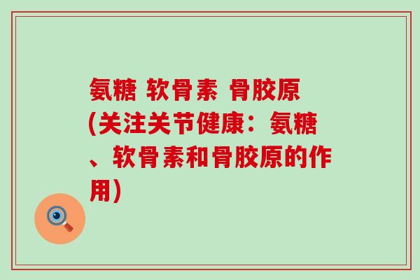 氨糖 软骨素 骨胶原(关注关节健康:氨糖、软骨素和骨胶原的作用)-第1张图片-氨糖科普网 氨糖 软骨素 骨胶原(关注关节健康:氨糖、软骨素和骨胶原的作用)-第1张图片-氨糖科普网