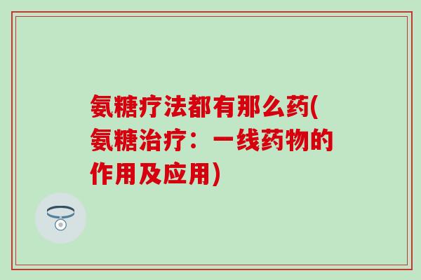 氨糖疗法都有那么药(氨糖治疗:一线药物的作用及应用)-第1张图片-氨糖科普网 氨糖疗法都有那么药(氨糖治疗:一线药物的作用及应用)-第1张图片-氨糖科普网
