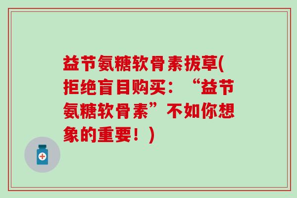 益节氨糖软骨素拔草(拒绝盲目购买:“益节氨糖软骨素”不如你想象的重要!)-第1张图片-氨糖科普网 益节氨糖软骨素拔草(拒绝盲目购买:“益节氨糖软骨素”不如你想象的重要!)-第1张图片-氨糖科普网
