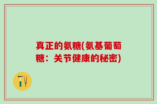 真正的氨糖(氨基葡萄糖:关节健康的秘密)-第1张图片-氨糖科普网 真正的氨糖(氨基葡萄糖:关节健康的秘密)-第1张图片-氨糖科普网