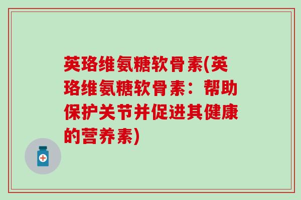 英珞维氨糖软骨素(英珞维氨糖软骨素：帮助保护关节并促进其健康的营养素)-第1张图片-氨糖科普网