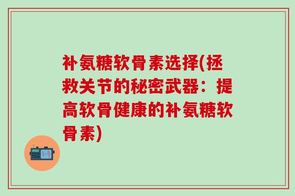 补氨糖软骨素选择(拯救关节的秘密武器：提高软骨健康的补氨糖软骨素)-第1张图片-氨糖科普网