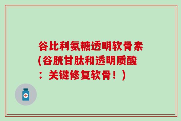 谷比利氨糖透明软骨素(谷胱甘肽和透明质酸:关键修复软骨!)-第1张图片-氨糖科普网 谷比利氨糖透明软骨素(谷胱甘肽和透明质酸:关键修复软骨!)-第1张图片-氨糖科普网