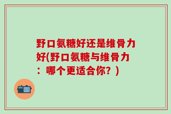 野口氨糖好还是维骨力好(野口氨糖与维骨力:哪个更适合你?)-第1张图片-氨糖科普网 野口氨糖好还是维骨力好(野口氨糖与维骨力:哪个更适合你?)-第1张图片-氨糖科普网