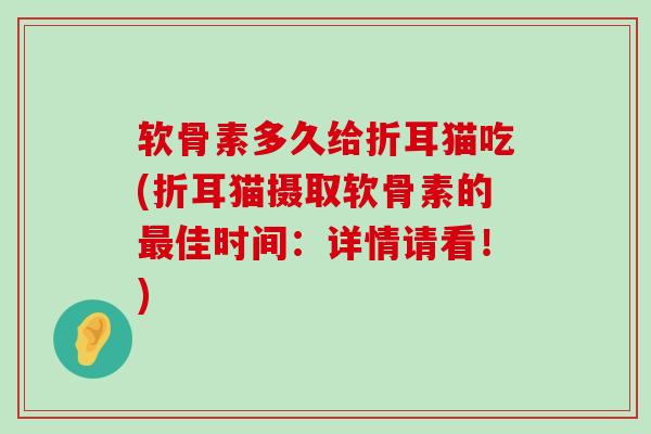 软骨素多久给折耳猫吃(折耳猫摄取软骨素的最佳时间：详情请看！)-第1张图片-氨糖科普网