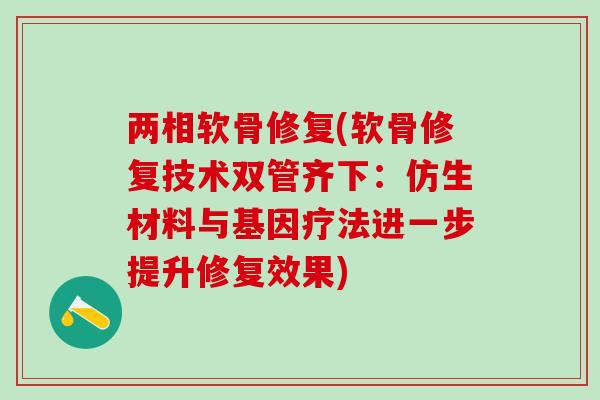 两相软骨修复(软骨修复技术双管齐下:仿生材料与基因疗法进一步提升修复效果)-第1张图片-氨糖科普网 两相软骨修复(软骨修复技术双管齐下:仿生材料与基因疗法进一步提升修复效果)-第1张图片-氨糖科普网