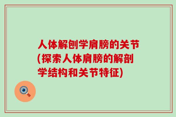 人体解刨学肩膀的关节(探索人体肩膀的解剖学结构和关节特征)-第1张图片-氨糖科普网 人体解刨学肩膀的关节(探索人体肩膀的解剖学结构和关节特征)-第1张图片-氨糖科普网