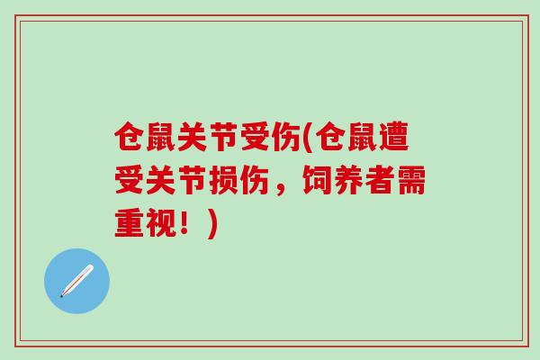 仓鼠关节受伤(仓鼠遭受关节损伤,饲养者需重视!)-第1张图片-氨糖科普网 仓鼠关节受伤(仓鼠遭受关节损伤,饲养者需重视!)-第1张图片-氨糖科普网