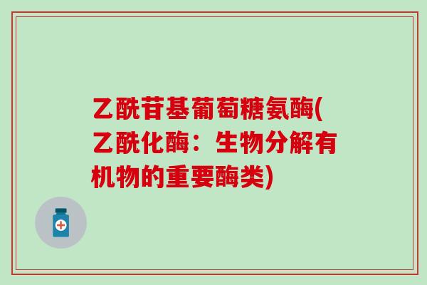乙酰苷基葡萄糖氨酶(乙酰化酶:生物分解有机物的重要酶类)-第1张图片-氨糖科普网 乙酰苷基葡萄糖氨酶(乙酰化酶:生物分解有机物的重要酶类)-第1张图片-氨糖科普网