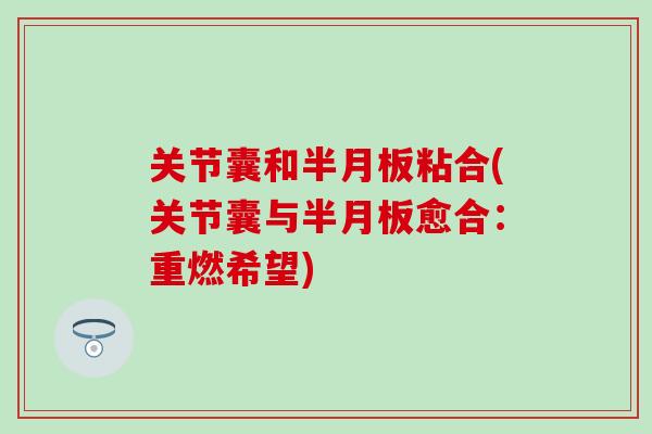 关节囊和半月板粘合(关节囊与半月板愈合:重燃希望)-第1张图片-氨糖科普网 关节囊和半月板粘合(关节囊与半月板愈合:重燃希望)-第1张图片-氨糖科普网