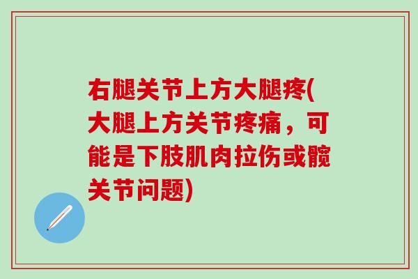 右腿关节上方大腿疼(大腿上方关节疼痛,可能是下肢肌肉拉伤或髋关节问题)-第1张图片-氨糖科普网 右腿关节上方大腿疼(大腿上方关节疼痛,可能是下肢肌肉拉伤或髋关节问题)-第1张图片-氨糖科普网