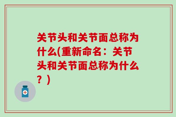 关节头和关节面总称为什么(重新命名:关节头和关节面总称为什么?)-第1张图片-氨糖科普网 关节头和关节面总称为什么(重新命名:关节头和关节面总称为什么?)-第1张图片-氨糖科普网