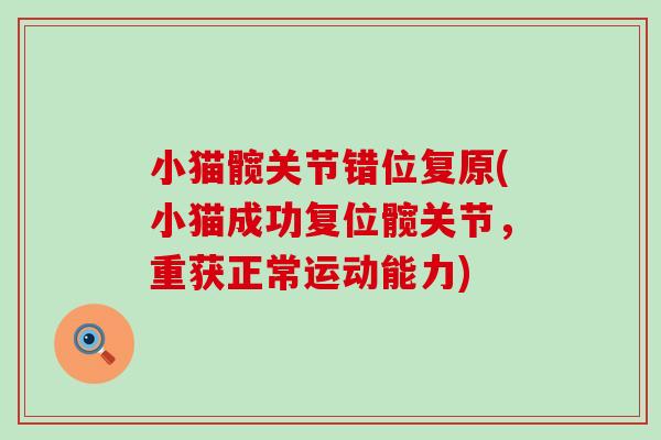 小猫髋关节错位复原(小猫成功复位髋关节,重获正常运动能力)-第1张图片-氨糖科普网 小猫髋关节错位复原(小猫成功复位髋关节,重获正常运动能力)-第1张图片-氨糖科普网