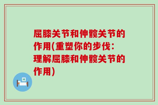 屈膝关节和伸髋关节的作用(重塑你的步伐：理解屈膝和伸髋关节的作用)-第1张图片-氨糖科普网