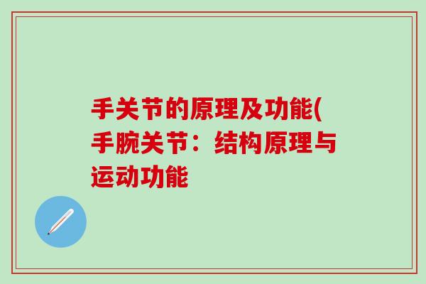 手关节的原理及功能(手腕关节:结构原理与运动功能-第1张图片-氨糖科普网 手关节的原理及功能(手腕关节:结构原理与运动功能-第1张图片-氨糖科普网