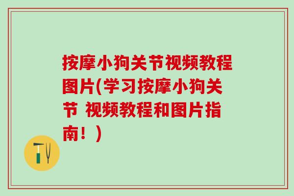 按摩小狗关节视频教程图片(学习按摩小狗关节 视频教程和图片指南！)-第1张图片-氨糖科普网