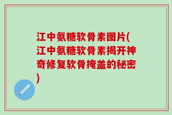 江中氨糖软骨素图片(江中氨糖软骨素揭开神奇修复软骨掩盖的秘密)-第1张图片-氨糖科普网 江中氨糖软骨素图片(江中氨糖软骨素揭开神奇修复软骨掩盖的秘密)-第1张图片-氨糖科普网