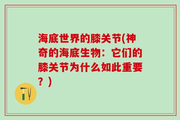 海底世界的膝关节(神奇的海底生物:它们的膝关节为什么如此重要?)-第1张图片-氨糖科普网 海底世界的膝关节(神奇的海底生物:它们的膝关节为什么如此重要?)-第1张图片-氨糖科普网