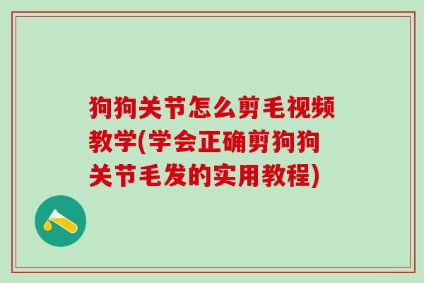 狗狗关节怎么剪毛视频教学(学会正确剪狗狗关节毛发的实用教程)-第1张图片-氨糖科普网 狗狗关节怎么剪毛视频教学(学会正确剪狗狗关节毛发的实用教程)-第1张图片-氨糖科普网